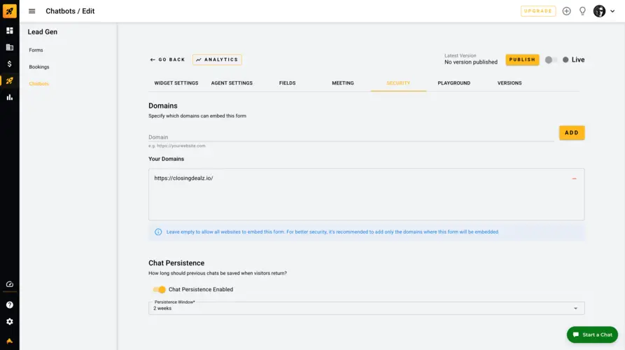 Chatbot security and allowed domains