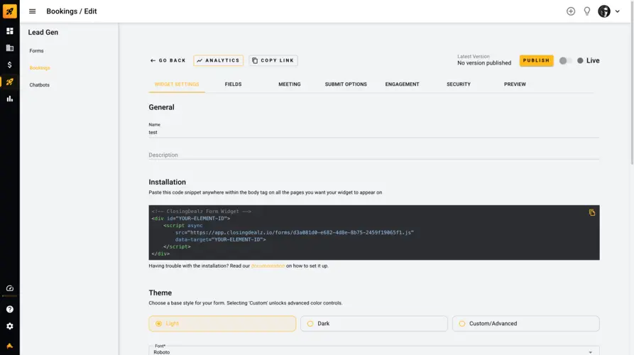 Create a booking form for your website in ClosingDealz