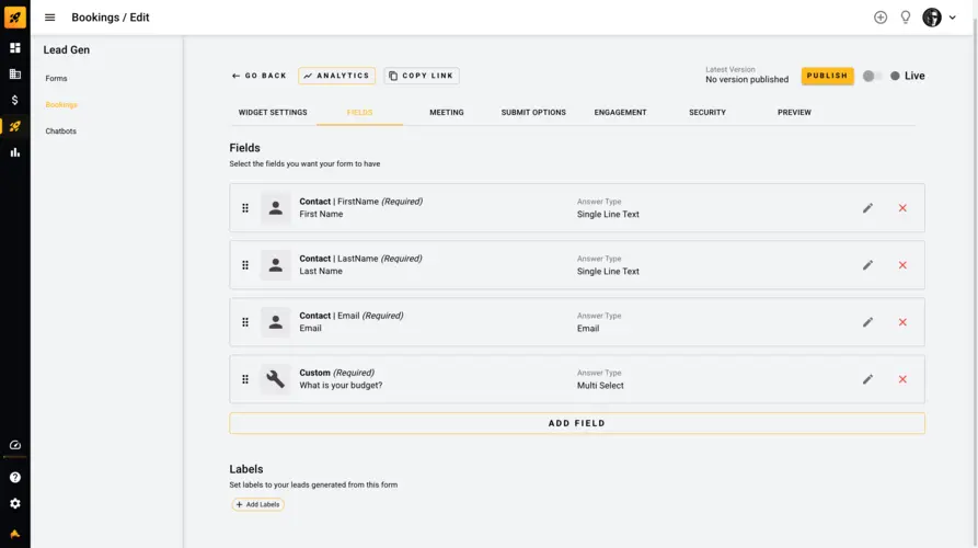 Appointment booking form lead capture fields