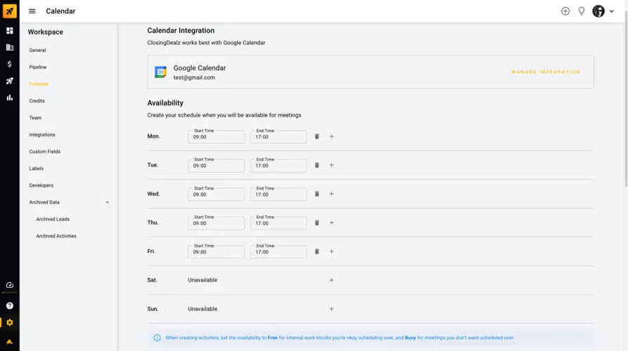 Booking form weekly availability schedule