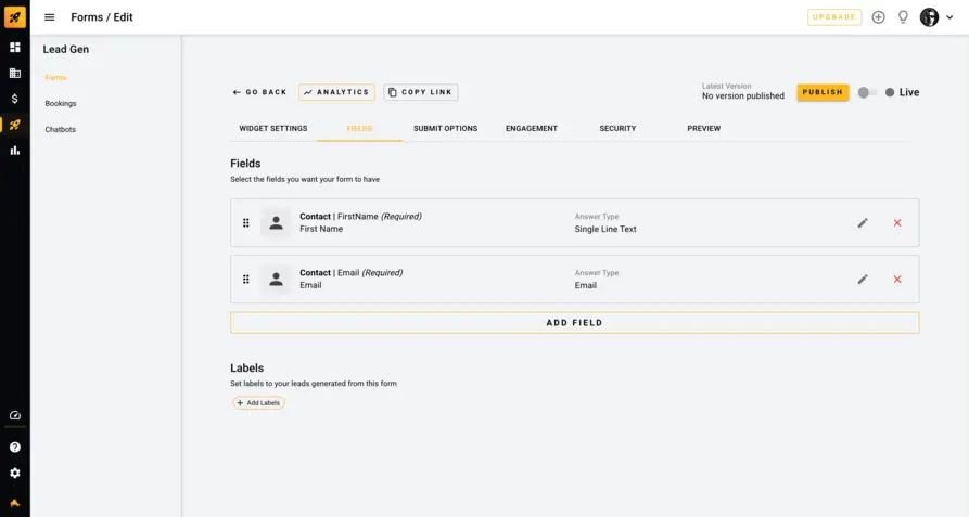 Configure lead capture fields