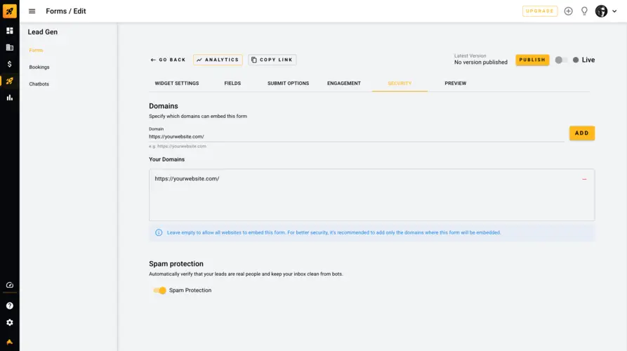 Lead magnet security settings